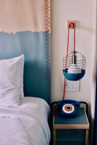 retro telephone by bed